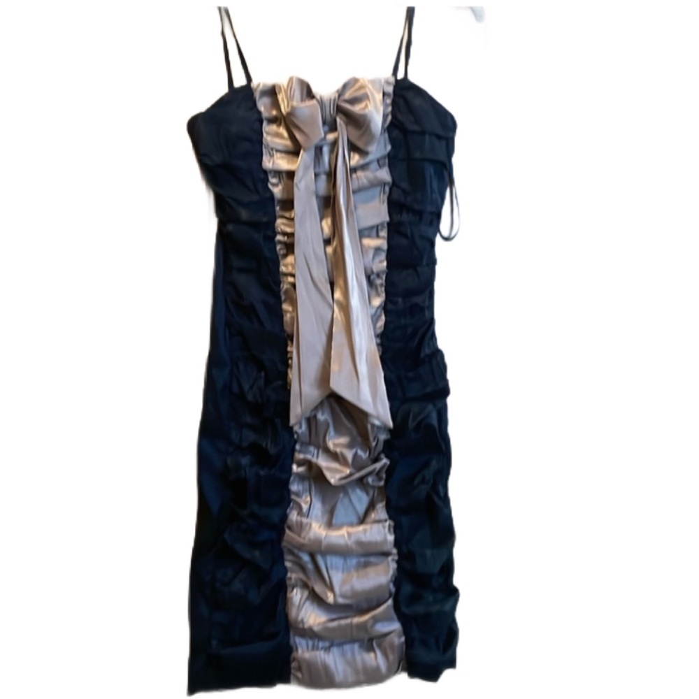 Black Dress with Champagne Center Ruffle Detail